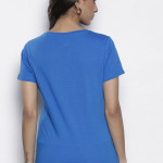 Women Blue V-Neck Pure Cotton T-shirt